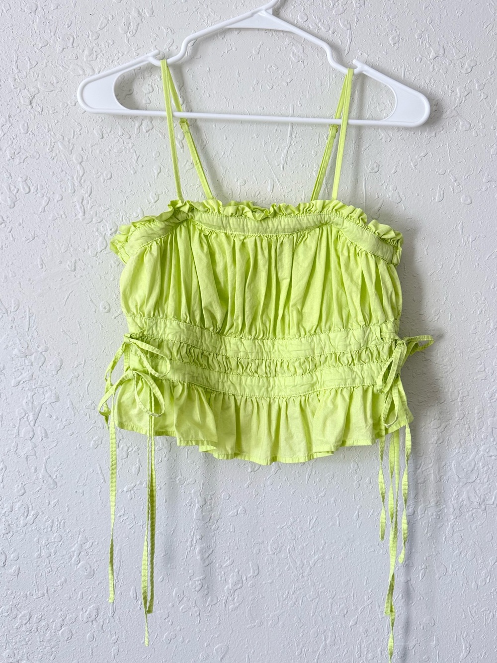 Free People Gabby Side Tie Crop Smocked Ruffle Tube Top Yellow Small
